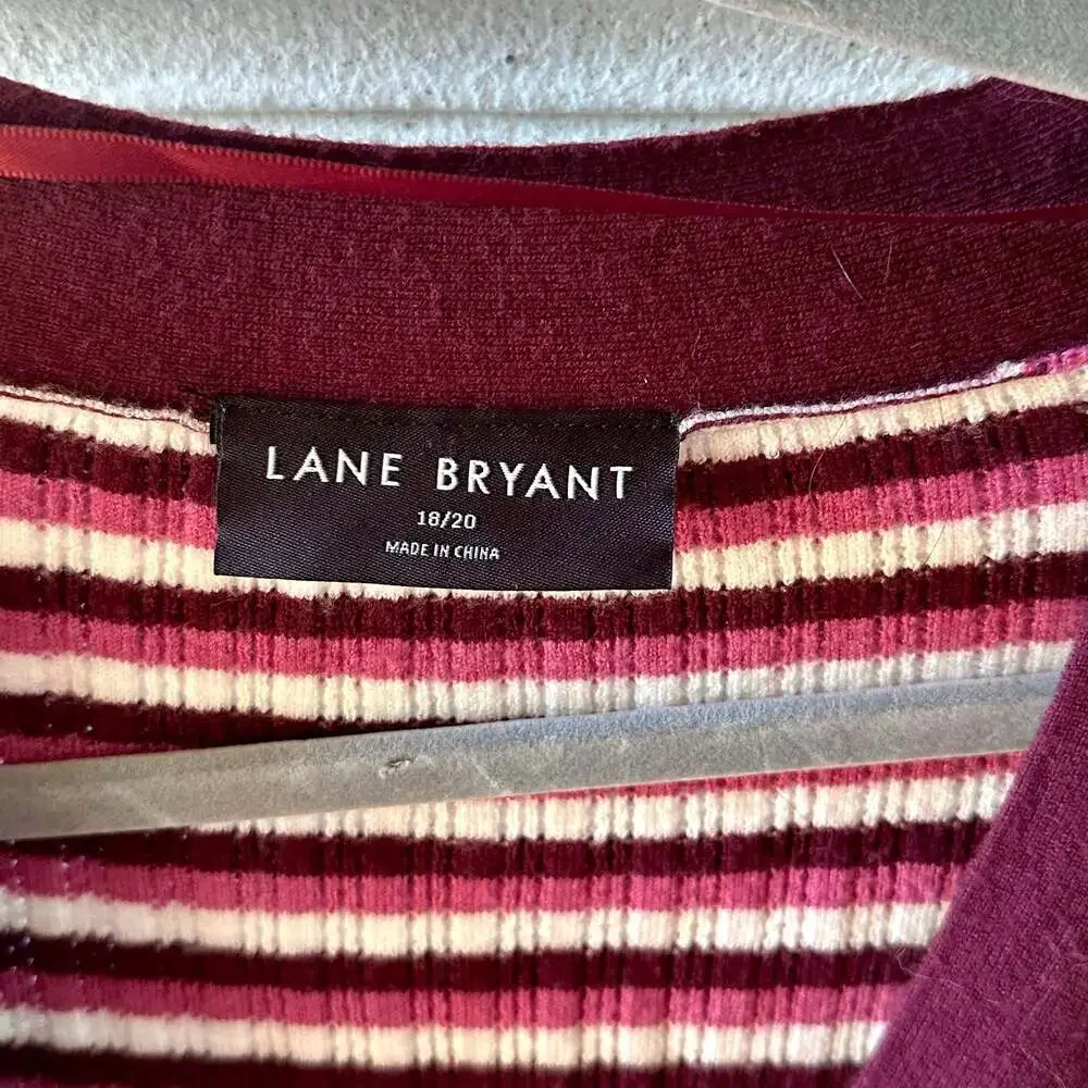 Lane Bryant Ribbed Striped V-Neck Button-Front Cardigan Sweater